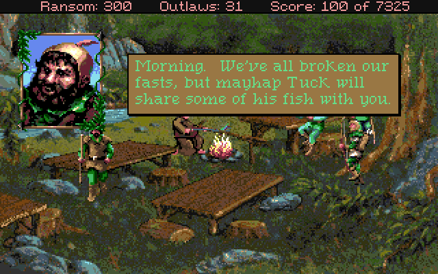 Conquests of the Longbow: The Legend of Robin Hood Amiga Screenshot: The camp just outside the cave.