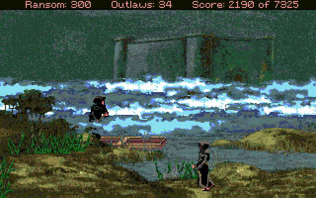 Conquests of the Longbow: The Legend of Robin Hood Amiga Screenshot: In disguise, try to sneak into the monastary...