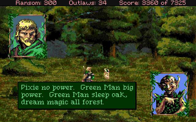 Conquests of the Longbow: The Legend of Robin Hood Amiga Screenshot: Catch Pixie who will bring you to the green man...