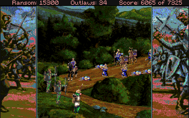 Conquests of the Longbow: The Legend of Robin Hood Amiga Screenshot: A battle! Who will win?