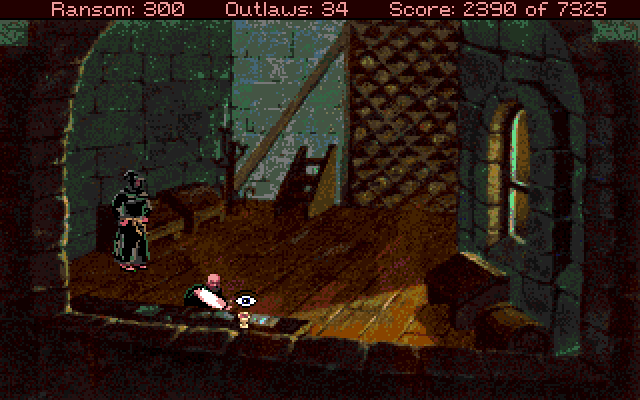 Conquests of the Longbow: The Legend of Robin Hood Amiga Screenshot: Somehow I need to create a distraction and steal this scroll...