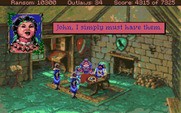 Conquests of the Longbow: The Legend of Robin Hood for Amiga - Selling some bogus gems to the Sheriff of Nottingham.