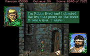 Conquests of the Longbow: The Legend of Robin Hood for Amiga - The knight doesn't trust Robin just yet...