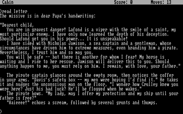 Plundered Hearts IBM PC/Compatibles Screenshot: Hmm, a letter; of any importance?