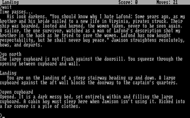 Plundered Hearts IBM PC/Compatibles Screenshot: Exploring...