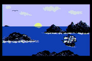Pirates of the Barbary Coast for Atari 8-bit - Sailing into an island lagoon...