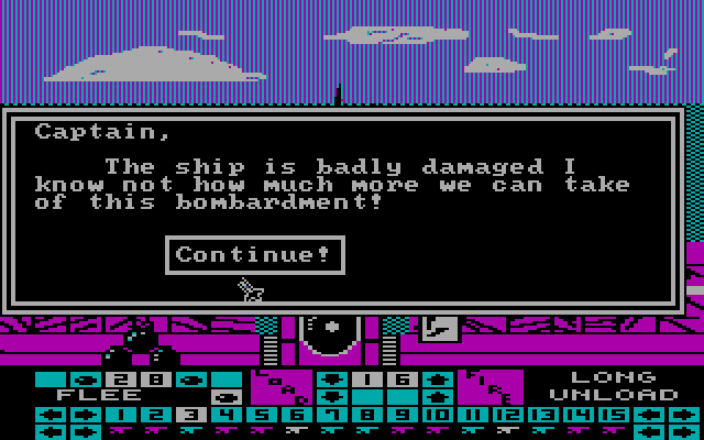 Pirates of the Barbary Coast IBM PC/Compatibles Screenshot: We're badly damaged! Better flee if we can't end this battle soon...