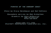 Pirates of the Barbary Coast for Commodore 64 - Credits screen.