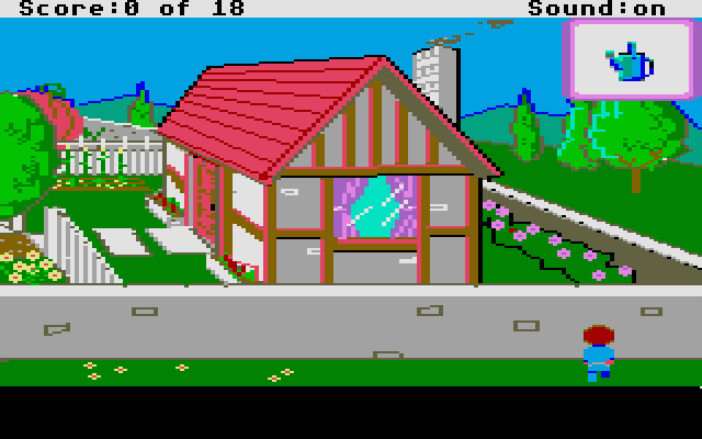 Mixed-Up Mother Goose Atari ST Screenshot: Found a house, but I'm on the wrong side of the wall...