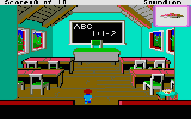 Mixed-Up Mother Goose Atari ST Screenshot: Inside the school; what's that on the table?