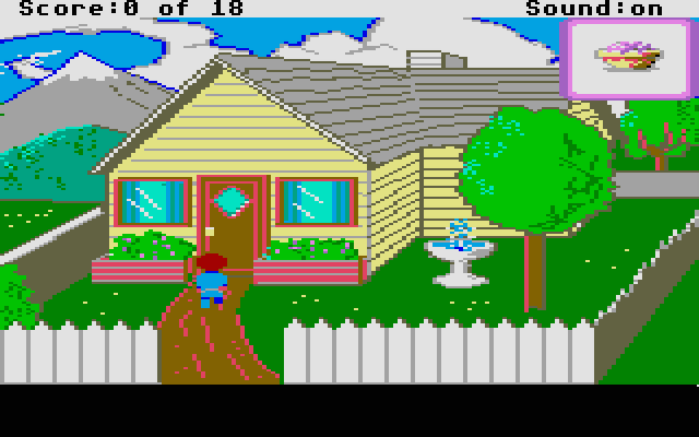 Mixed-Up Mother Goose Atari ST Screenshot: Outside a house; I wonder who lives here?