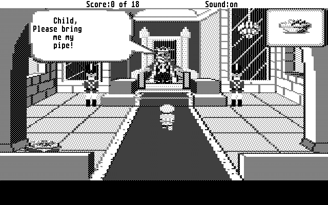 Mixed-Up Mother Goose Atari ST Screenshot: Can you find the pipe for the king?