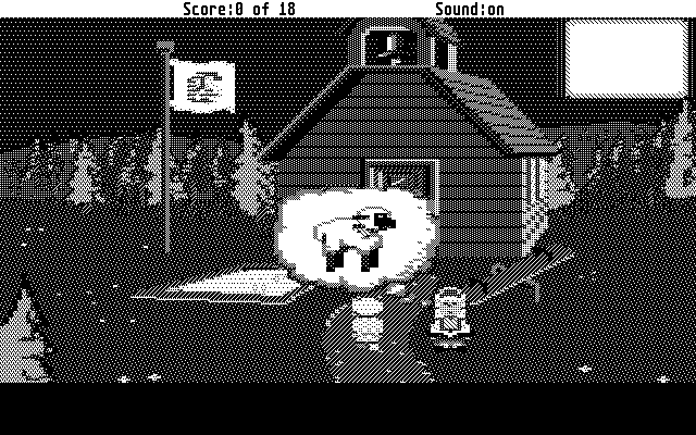 Mixed-Up Mother Goose Atari ST Screenshot: Near the school; can you find the little lamb?