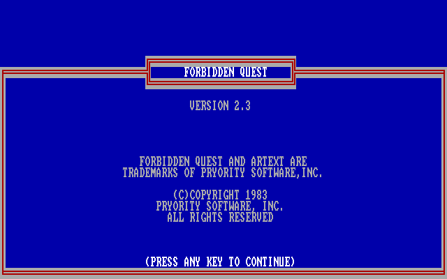 Forbidden Quest IBM PC/Compatibles Screenshot: Title screen.