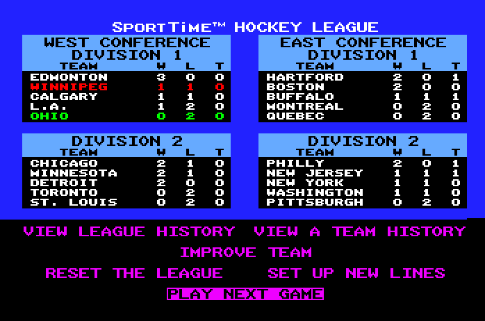 Superstar Ice Hockey Apple IIgs Screenshot: Ready to play a game?