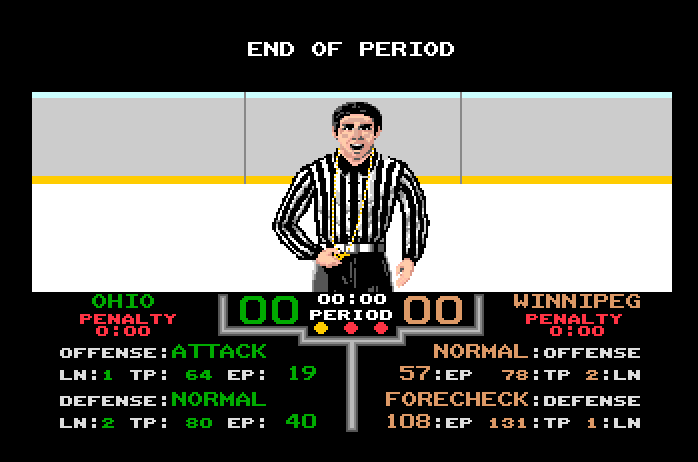 Superstar Ice Hockey Apple IIgs Screenshot: End of period.