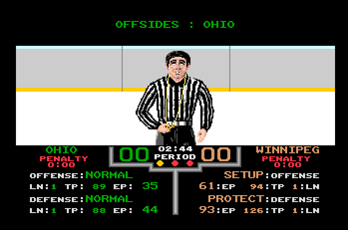 Superstar Ice Hockey Apple IIgs Screenshot: Ohio is offsides...