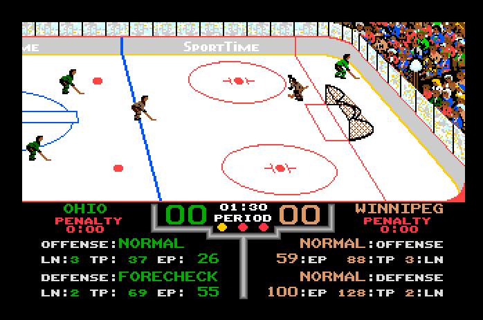 Superstar Ice Hockey Apple IIgs Screenshot: Attempting to score...