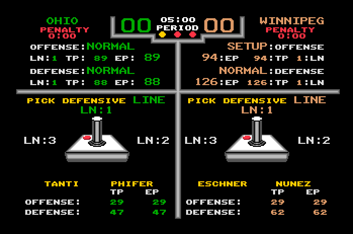 Superstar Ice Hockey Apple IIgs Screenshot: Choosing some strategies...