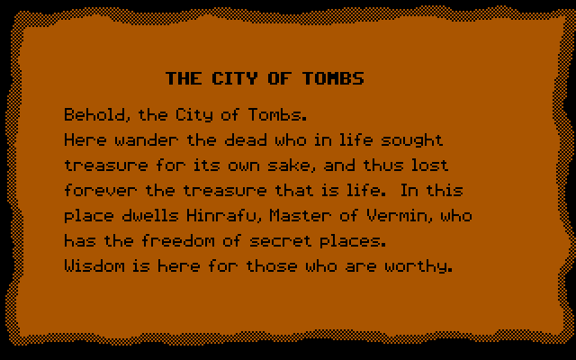 Seven Spirits of Ra, The IBM PC/Compatibles Screenshot: Welcome to the City of Tombs!