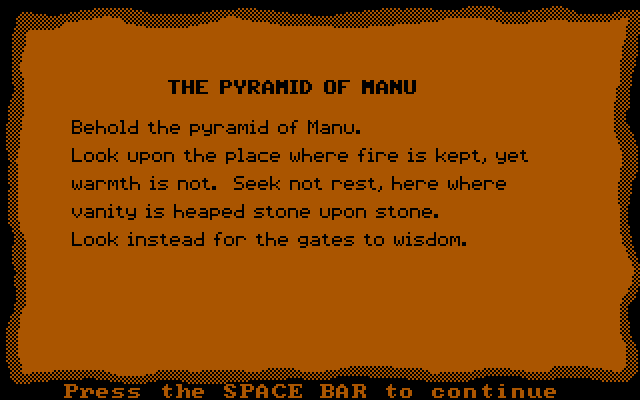 Seven Spirits of Ra, The IBM PC/Compatibles Screenshot: Entering the Pyramid of Manu!