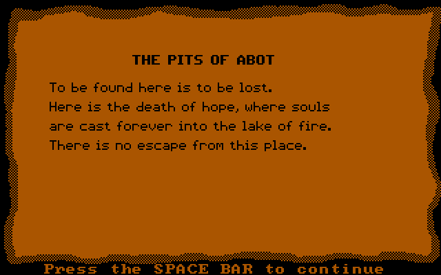 Seven Spirits of Ra, The IBM PC/Compatibles Screenshot: The snakes got me, and I'm sent to the Pits of Abot...