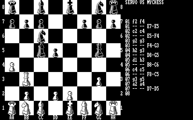 Mychess IBM PC/Compatibles Screenshot: Game in progresss; the computer is probably winning!
