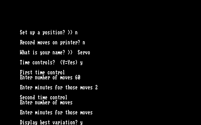Mychess IBM PC/Compatibles Screenshot: Selecting a few game options.