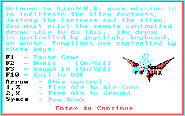 Ajax IBM PC/Compatibles Screenshot: Welcome to the game.
