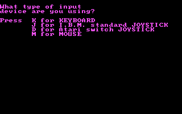 Ajax IBM PC/Compatibles Screenshot: Select the type of input you'll be using.