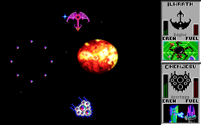 Star Control IBM PC/Compatibles Screenshot: Don't crash into planets during battle.