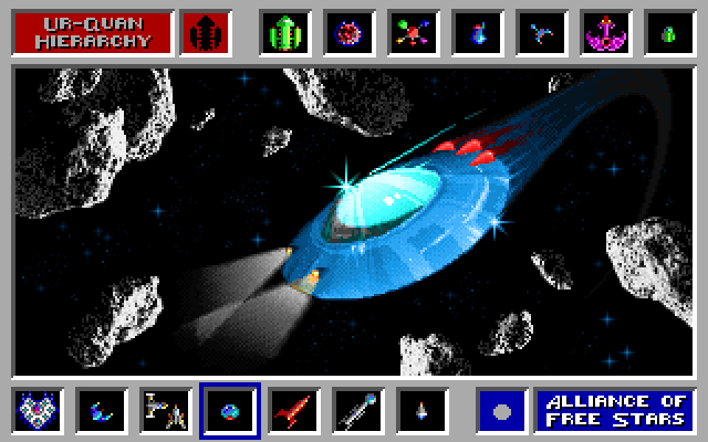 Star Control IBM PC/Compatibles Screenshot: Asteroids always get in the way...but this ship can fly through them easily!
