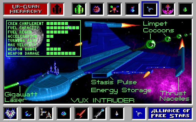 Star Control IBM PC/Compatibles Screenshot: Stats for the Vux Intruder...
