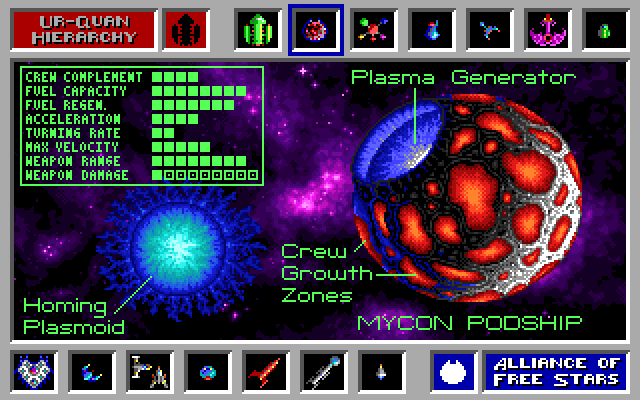 Star Control IBM PC/Compatibles Screenshot: Some stats for one of the ships...