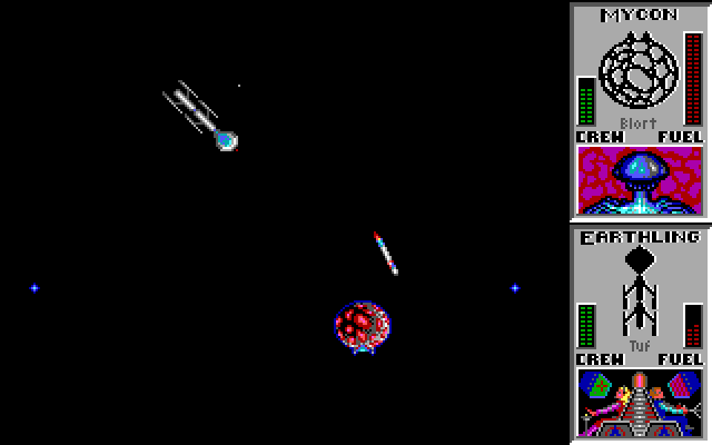Star Control IBM PC/Compatibles Screenshot: Melee; attacking an opponent...