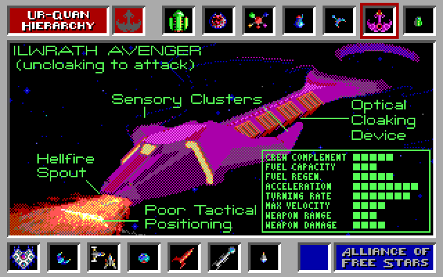 Star Control IBM PC/Compatibles Screenshot: This Ur-Quan ship has a cloaking device.