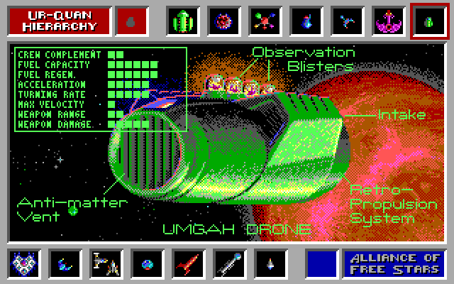 Star Control IBM PC/Compatibles Screenshot: Some stats on an Ur-Quan ship.