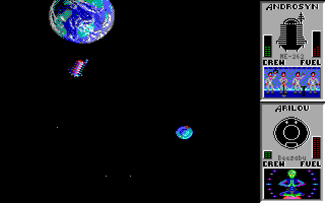 Star Control IBM PC/Compatibles Screenshot: Don't crash into planets during battles...