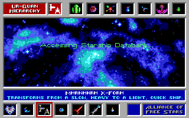 Star Control IBM PC/Compatibles Screenshot: The starship databank provides stats on each ship in the game.