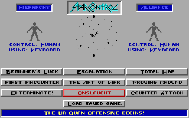Star Control IBM PC/Compatibles Screenshot: Select a scenario for the strategy version of the game.
