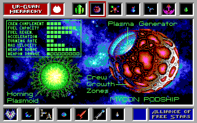 Star Control IBM PC/Compatibles Screenshot: The Mycon Podship information.