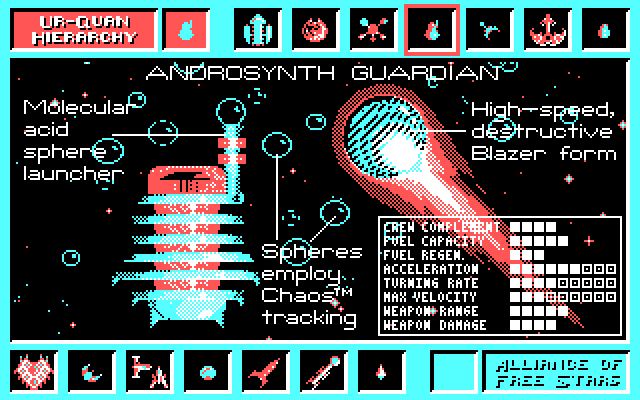 Star Control IBM PC/Compatibles Screenshot: Some ships, like the Androsynth Guardian, are capable of transforming.