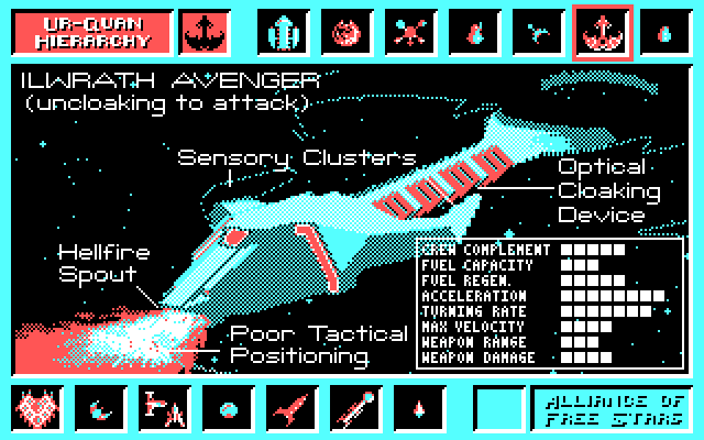Star Control IBM PC/Compatibles Screenshot: Meanwhile, the Ur-Quan has the Ilwrath Avenger which can cloak...