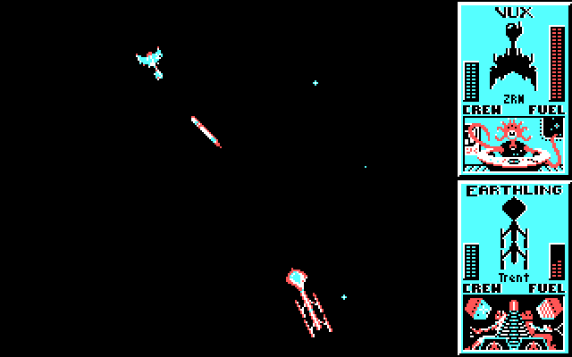 Star Control IBM PC/Compatibles Screenshot: Looks like the Vux ship better prepare for a direct hit!