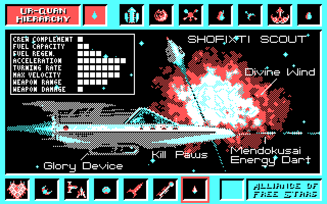 Star Control IBM PC/Compatibles Screenshot: This ship isn't powerful, but can self destruct and take enemies with it.