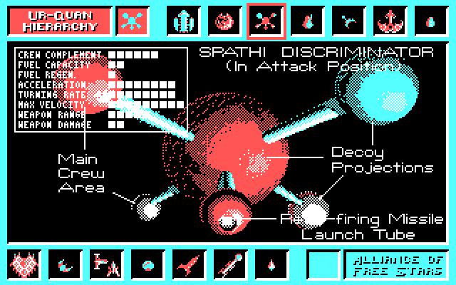 Star Control IBM PC/Compatibles Screenshot: Some stats on the Spathi Discriminator.