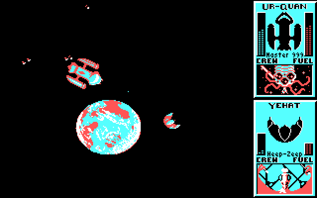Star Control IBM PC/Compatibles Screenshot: Don't crash into the planets during battles!