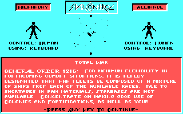 Star Control IBM PC/Compatibles Screenshot: A little background on the selected scenario.