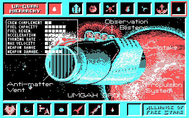 Star Control IBM PC/Compatibles Screenshot: The smallest member of the Ur-Quan fleet.