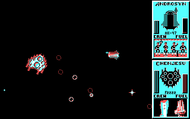 Star Control IBM PC/Compatibles Screenshot: The Androsyn attacks with numerous bubbles.